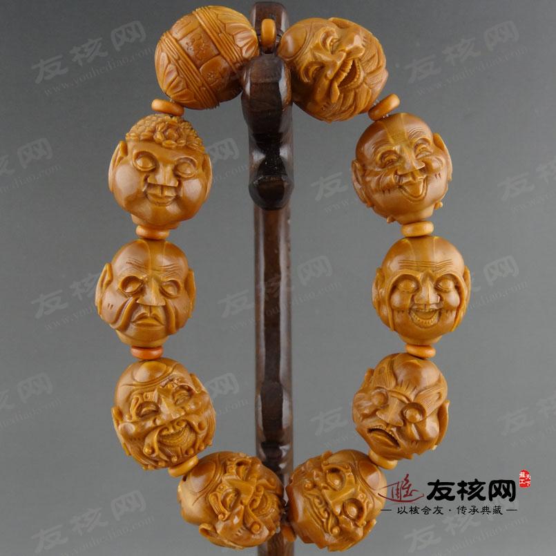 王晓星 双面十八罗汉手串橄榄核雕 正面