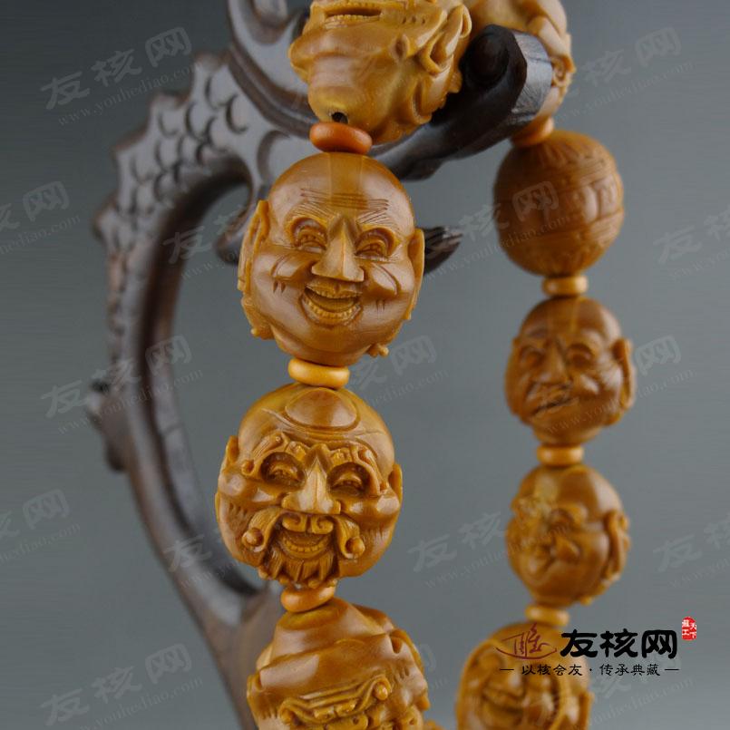 王晓星 双面十八罗汉手串橄榄核雕 细节