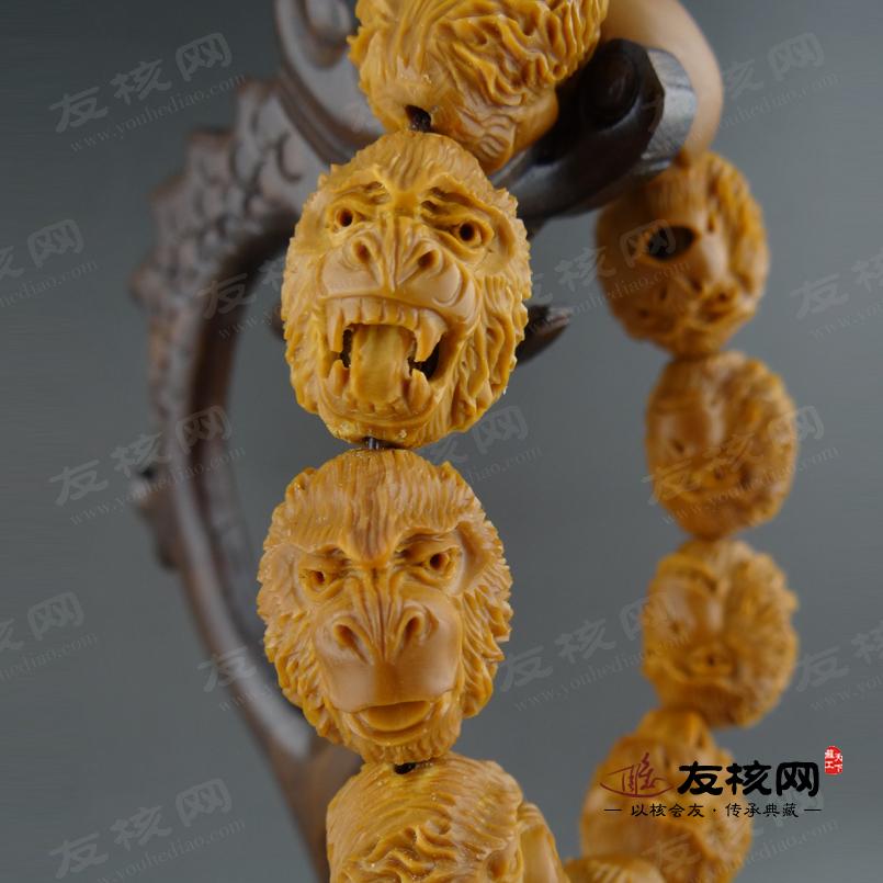 高海 金刚猴头手串橄榄核雕 雕刻细致