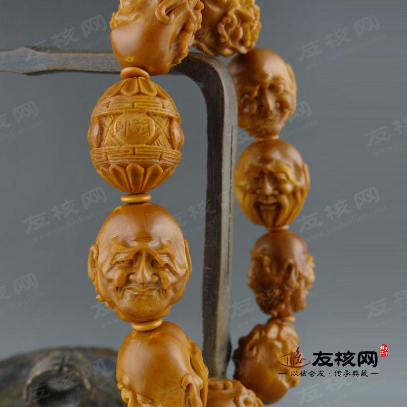 橄榄胡核雕帅斌 双面十八罗汉手串 落款图