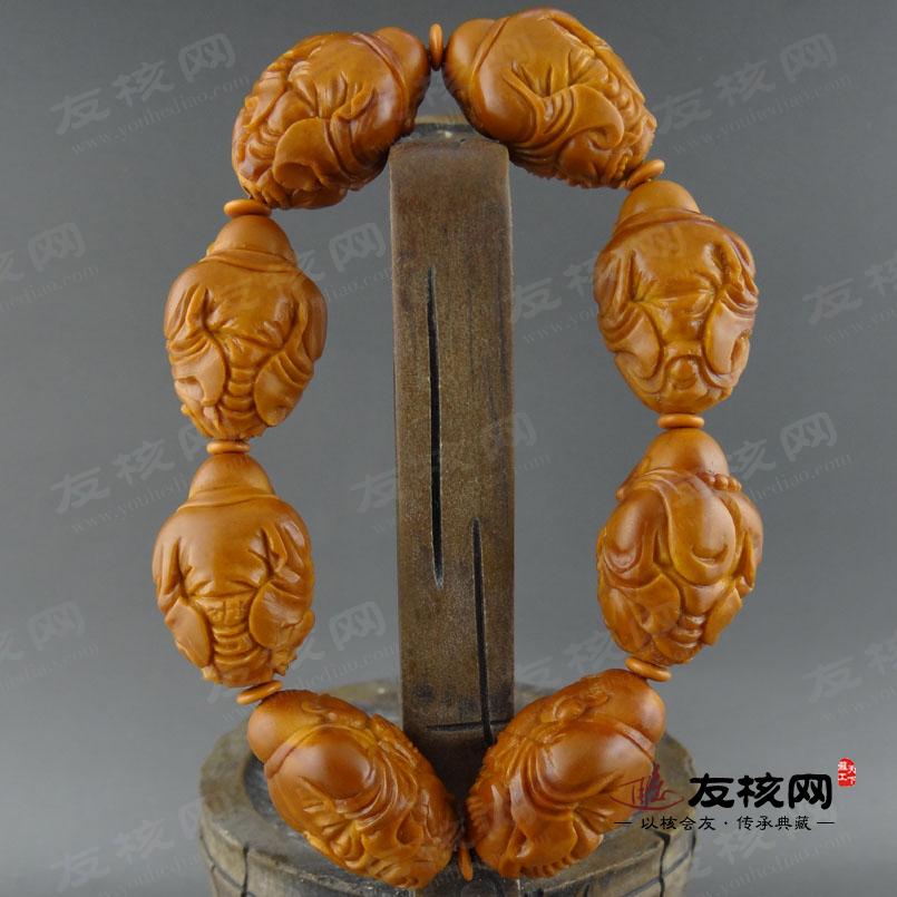 橄榄核雕文玩 弥勒佛叶子手串苏南工背面图
