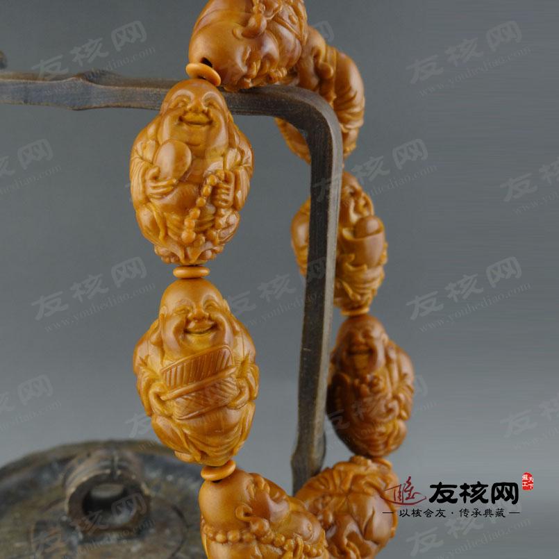 橄榄核雕文玩 弥勒佛叶子手串苏南工局部图