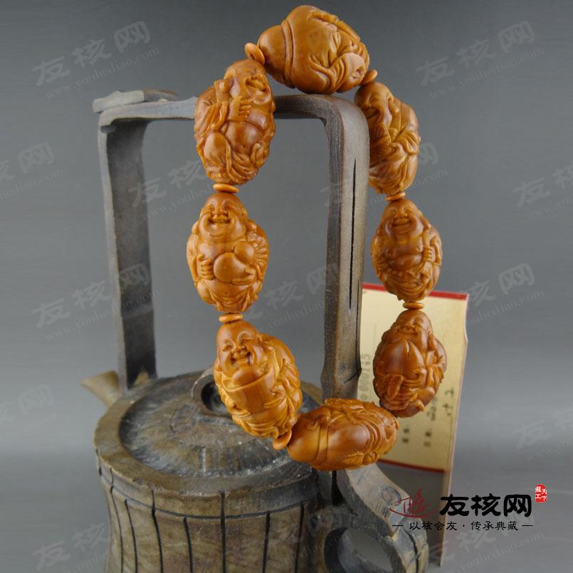橄榄核雕文玩 弥勒佛叶子手串苏南工 证书图