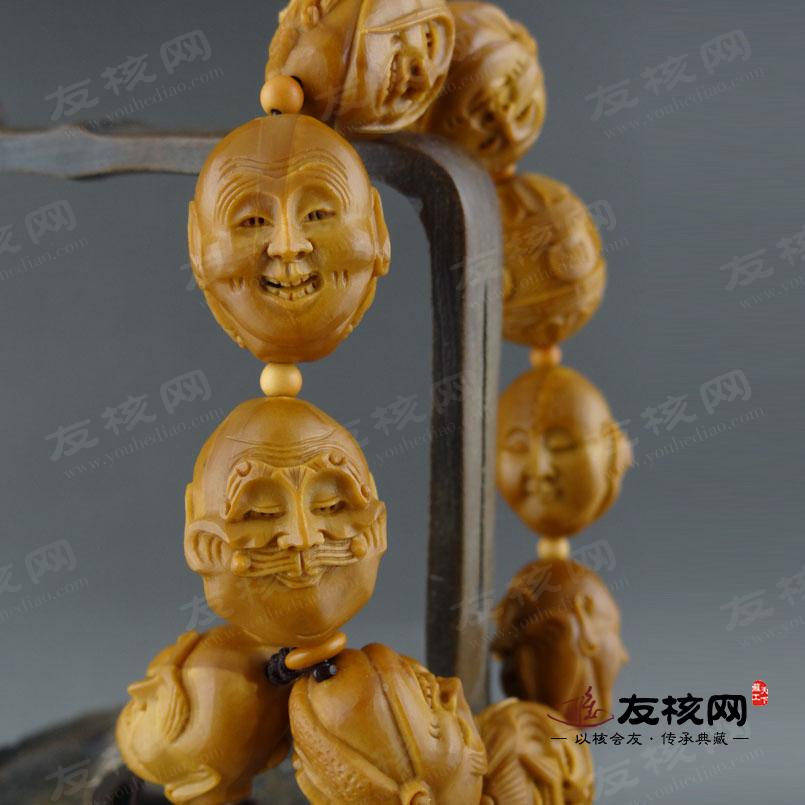 橄榄核雕 王云双面十八罗汉手串链侧面图