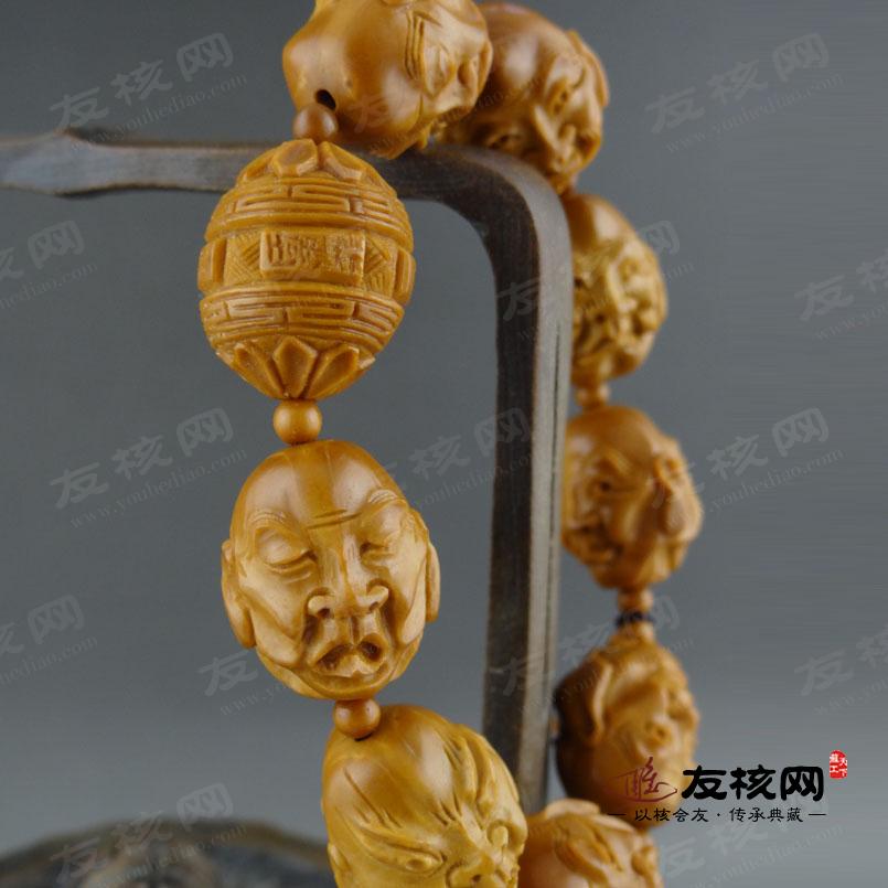 橄榄胡核雕 夏菲双面十八罗汉手串 落款图