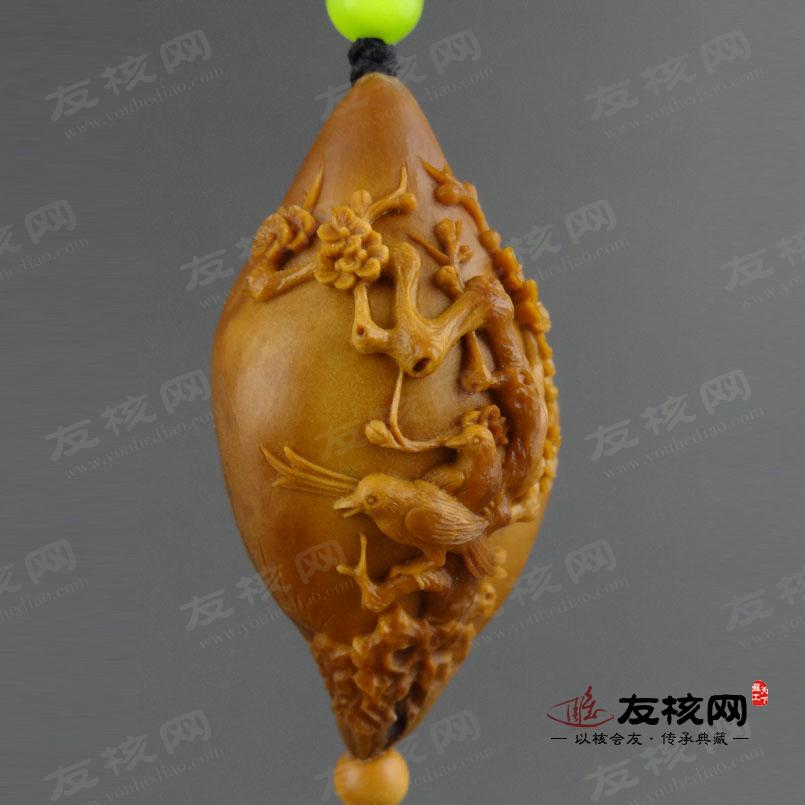 橄榄核雕 海风喜鹊登梅单籽苏南工 侧面图