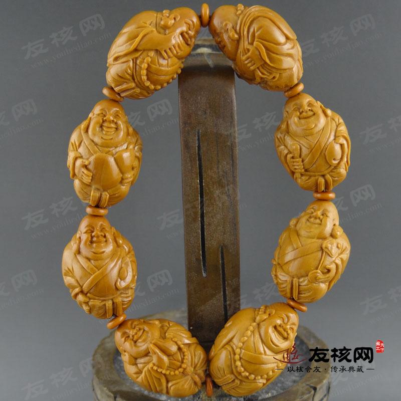 橄榄核雕刻 叶子弥勒手串苏工核雕整体图