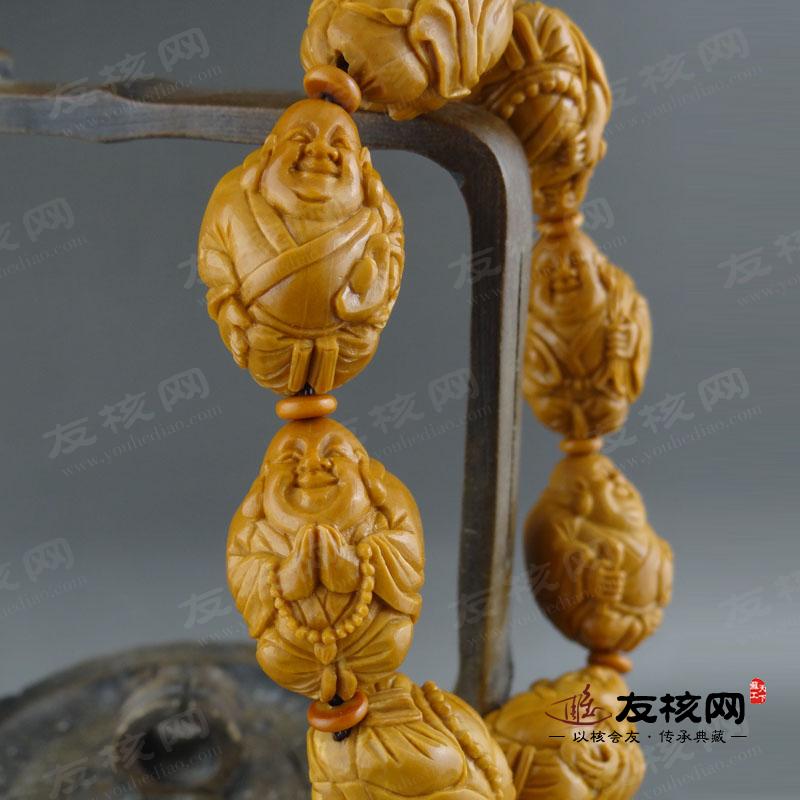 橄榄核雕刻 叶子弥勒手串苏工核雕侧面图