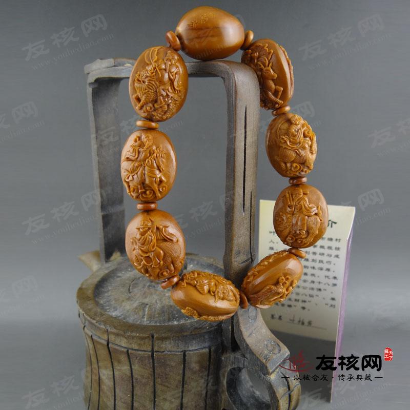 叶梅芬风景八仙 苏工橄榄核雕手串 证书
