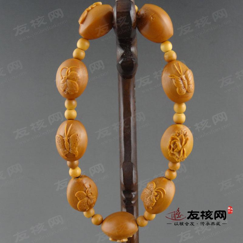橄榄核雕手串 叶子蝶恋花苏工 正面
