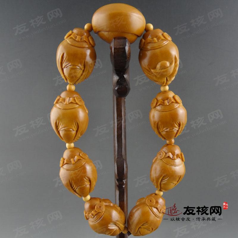 橄榄核雕 高杰 八大财神手串 背面