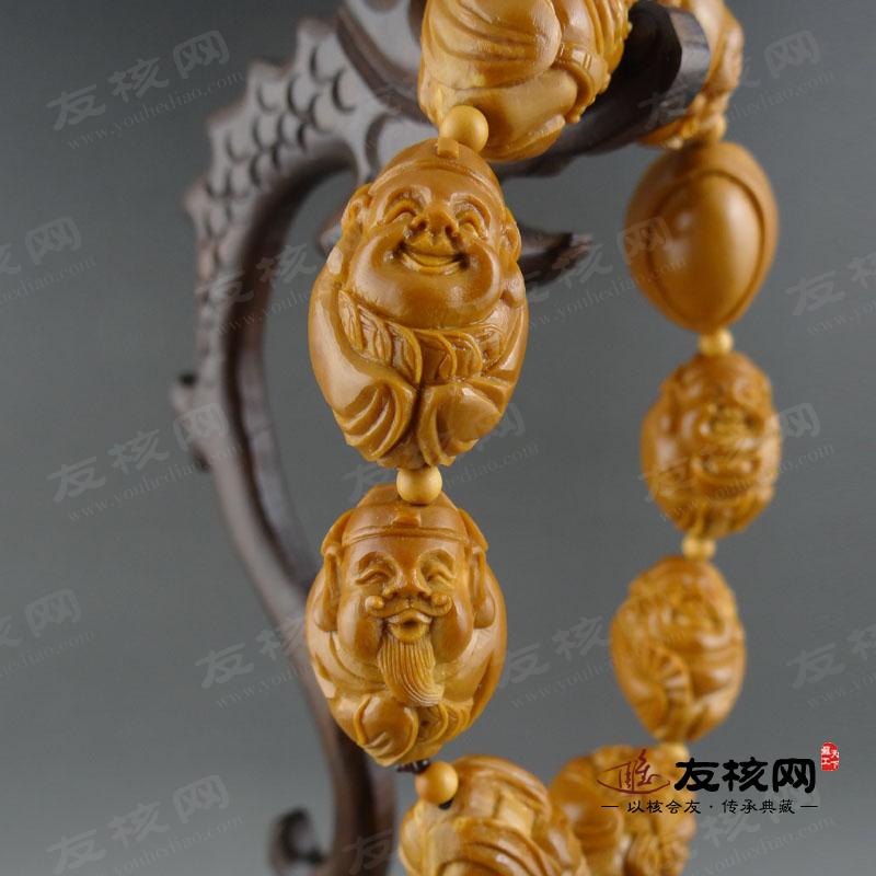 橄榄核雕 高杰 八大财神手串 细节