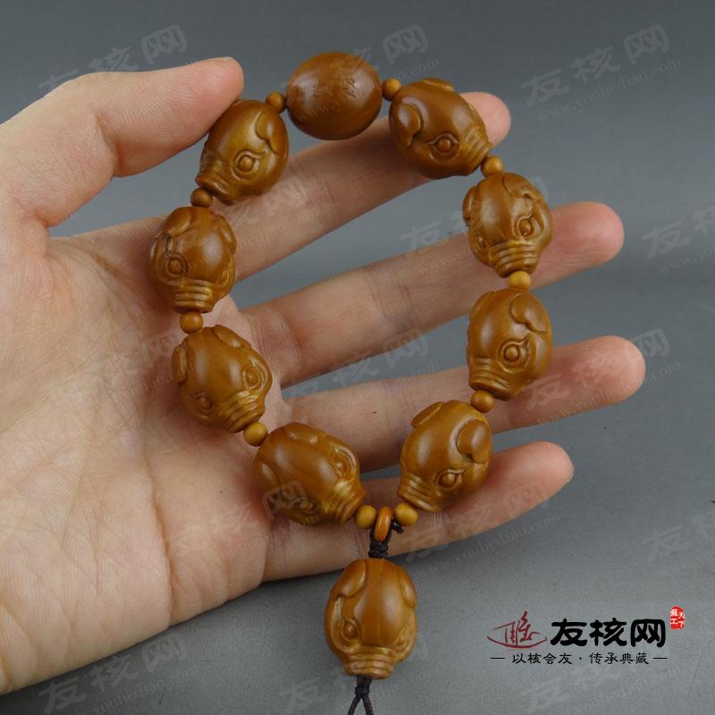 苏工橄榄核雕 周怡洁 小猪 手串 细节图
