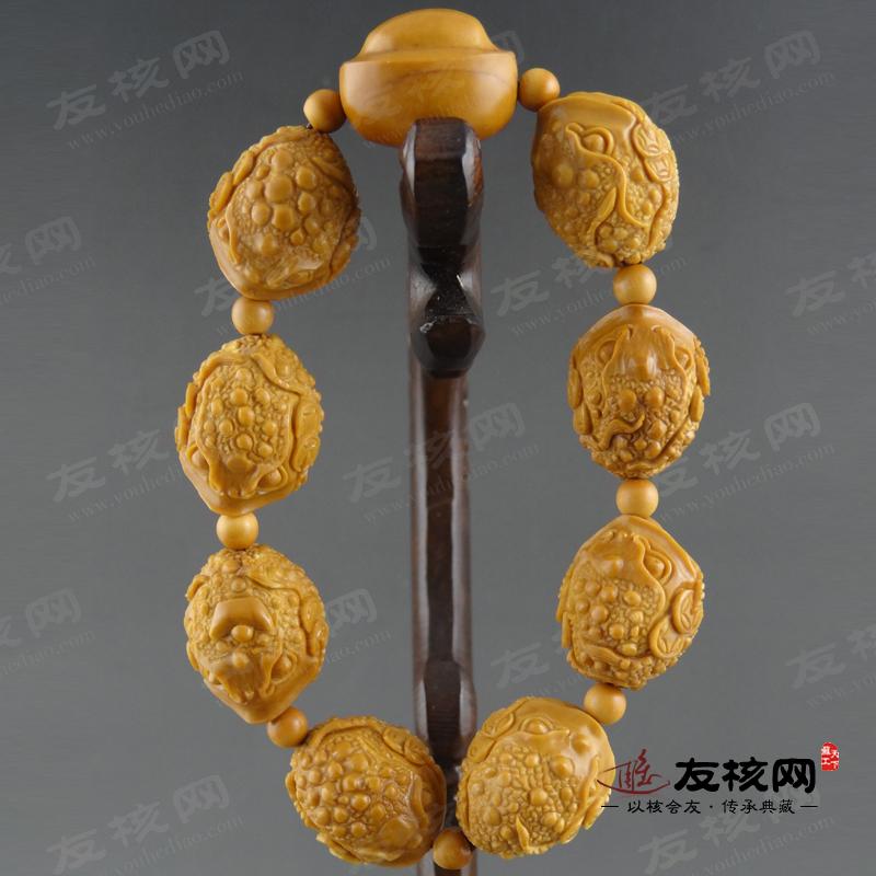 橄榄核雕文玩 郁松金蟾 手串 正面图