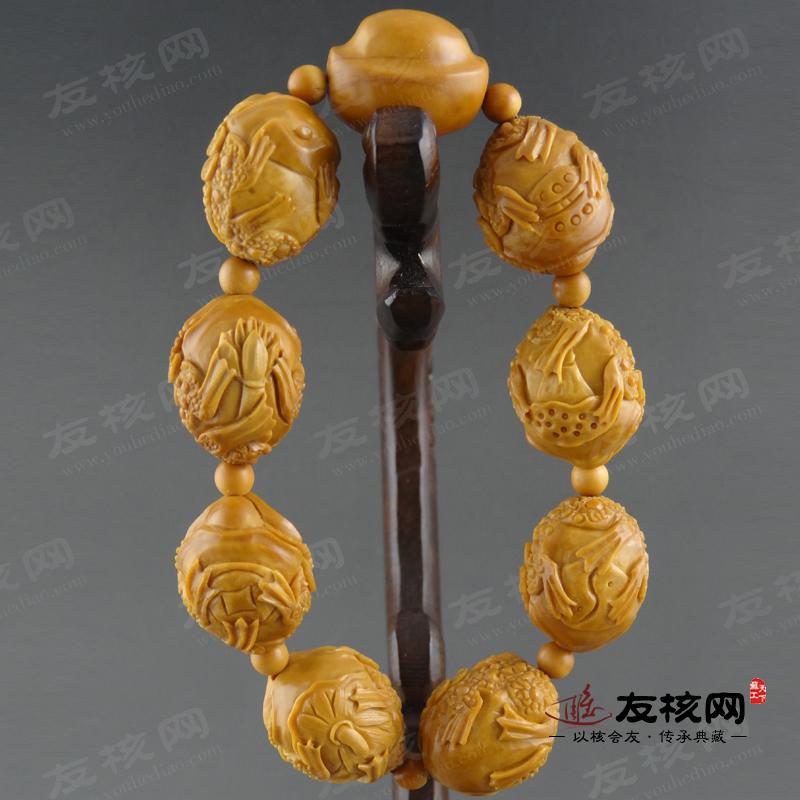 橄榄核雕文玩 郁松金蟾 手串 背面图