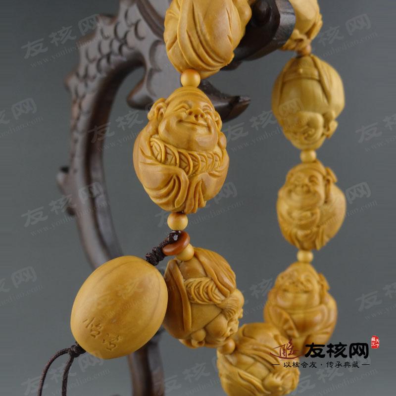 苏工橄榄核雕 怡洁 小财神 手串 落款