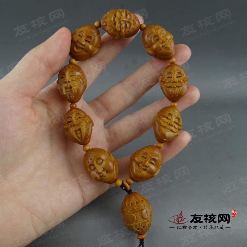 橄榄核雕 赵晗 双面十八罗汉 手串 文玩 细节