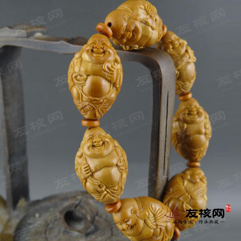 赵熊 弥勒手串橄榄核雕 细节