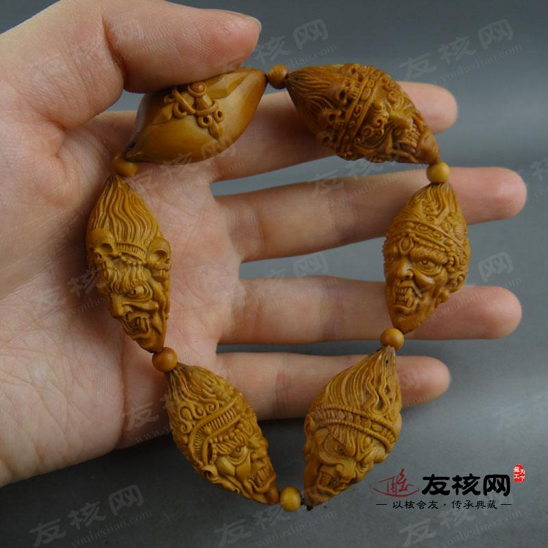 橄榄核雕 阿建 藏式财神 手串 文玩 细节
