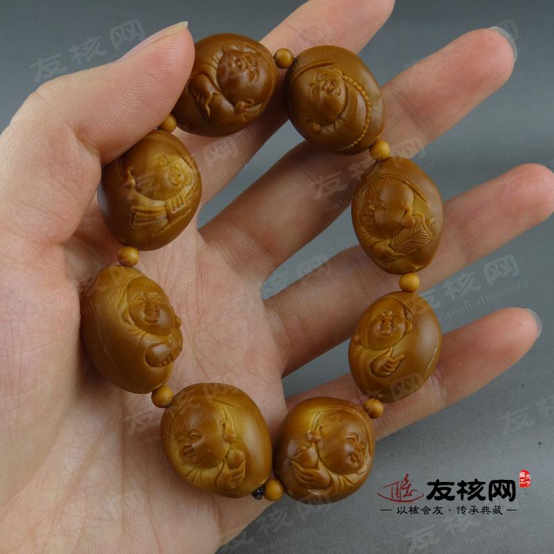 王宏强 小弥勒 橄榄核文玩 手串 细节