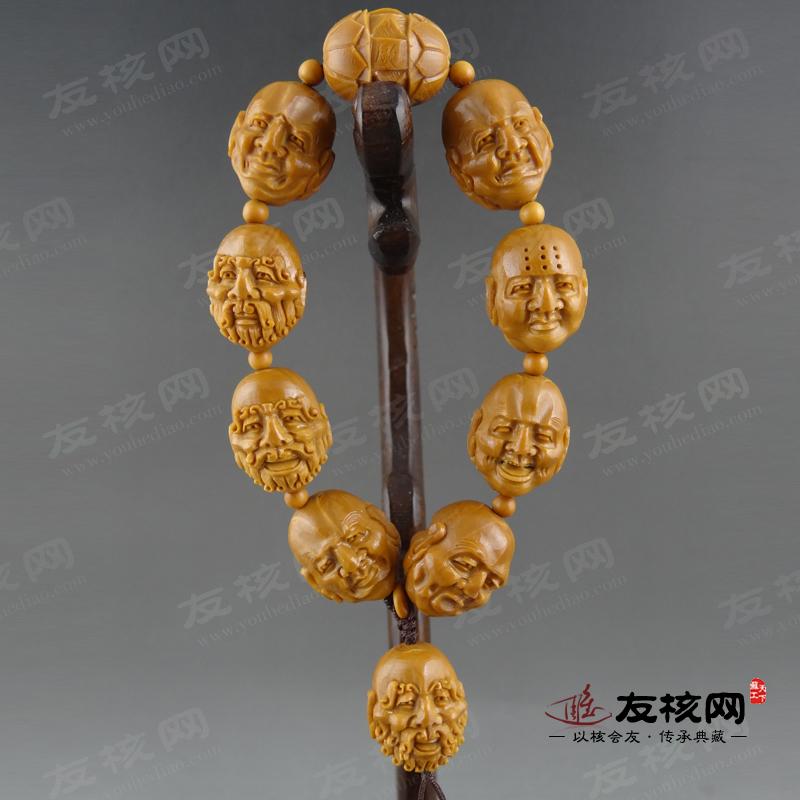 橄榄核雕 顾小良 双面十八罗汉 手串 背面