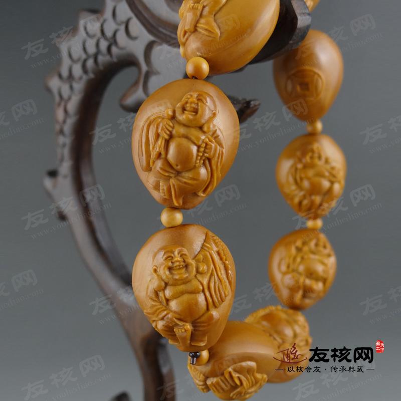 祥兰 浮雕八宝弥勒 橄榄核手串 侧面