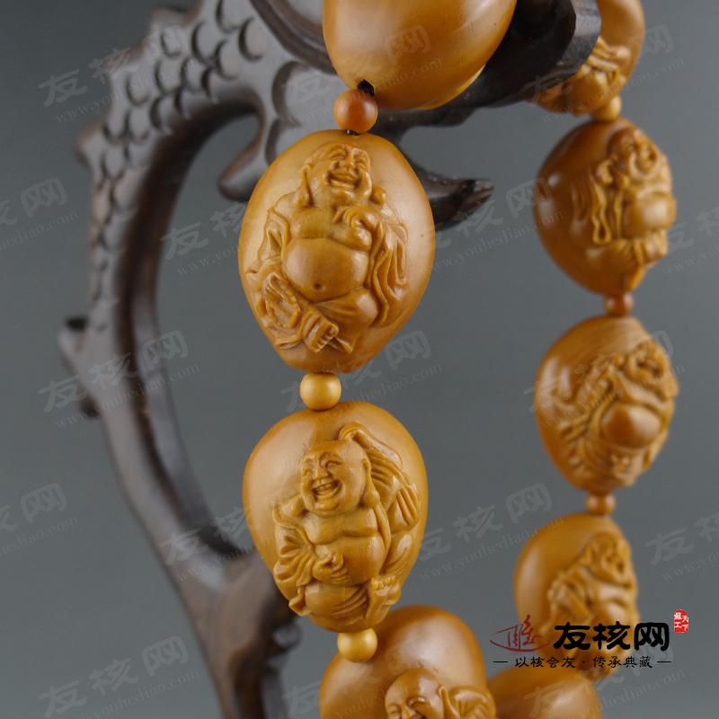 祥兰 浮雕八宝弥勒 橄榄核手串 侧面