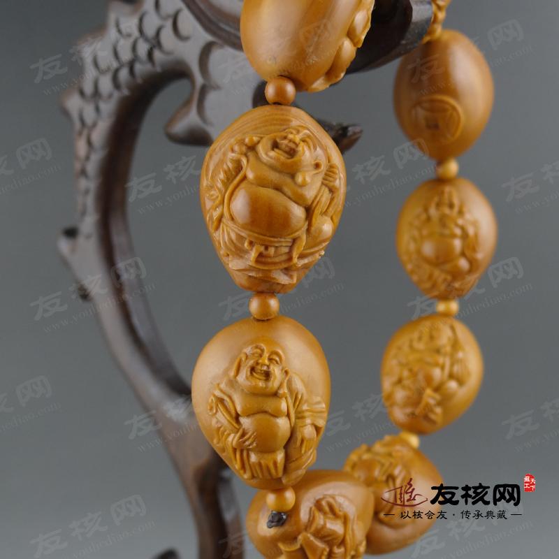 祥兰 浮雕八宝弥勒 橄榄核手串 侧面