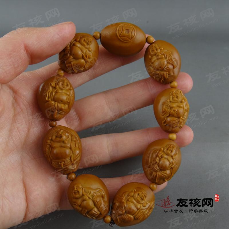 祥兰 浮雕八宝弥勒 橄榄核手串 细节