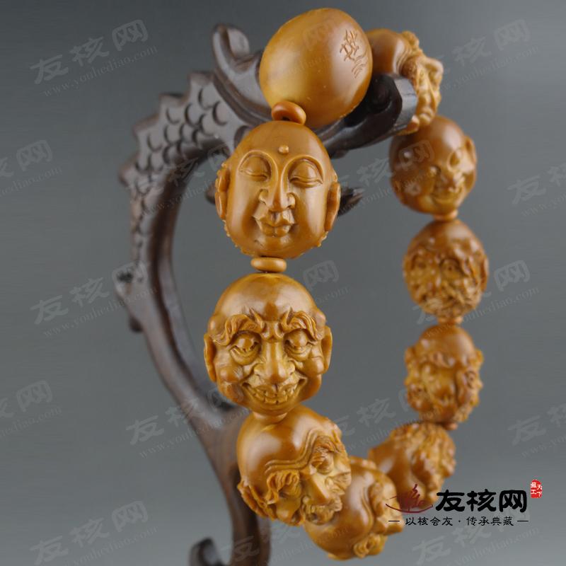 苏工核雕 名家刘小琴 双面十八罗汉 手串 细节