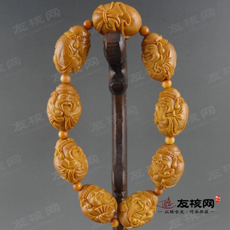 苏工核雕 丁伟 小财神 手串 正面