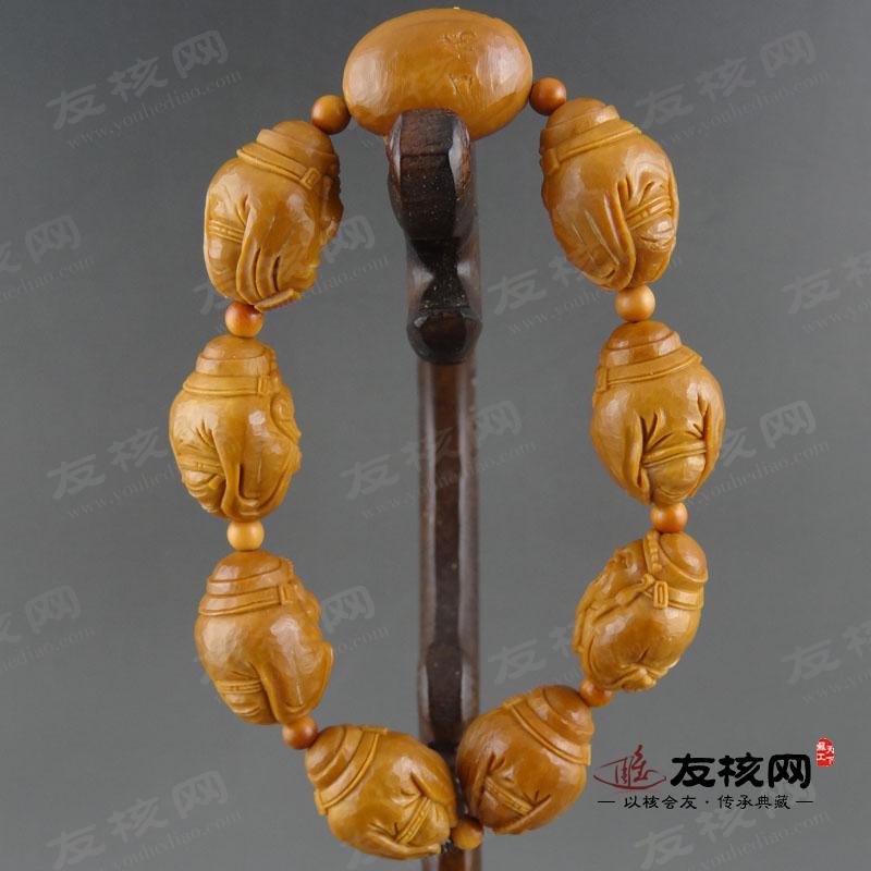 苏工核雕 丁伟 小财神 手串 细节