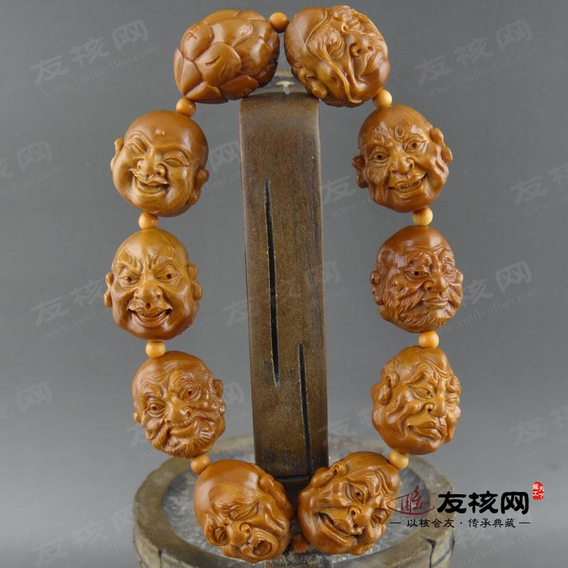 橄榄核雕 陈任华 双面十八罗汉 手串 细节