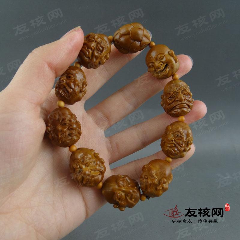 橄榄核雕 陈任华 双面十八罗汉 手串 细节