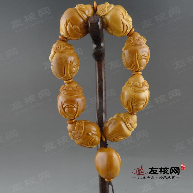 苏工核雕 郁松 财神 手串 背面