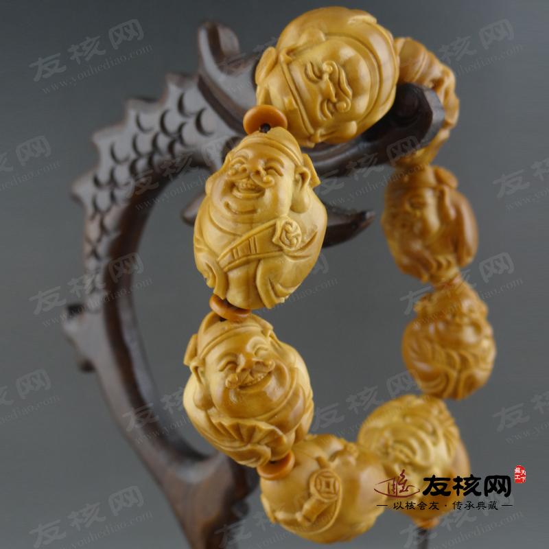 苏工核雕 郁松 财神 手串 侧面