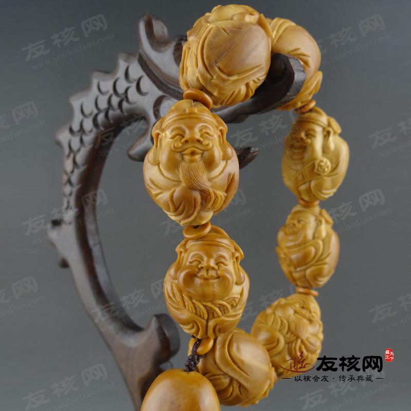 苏工核雕 郁松 财神 手串 侧面