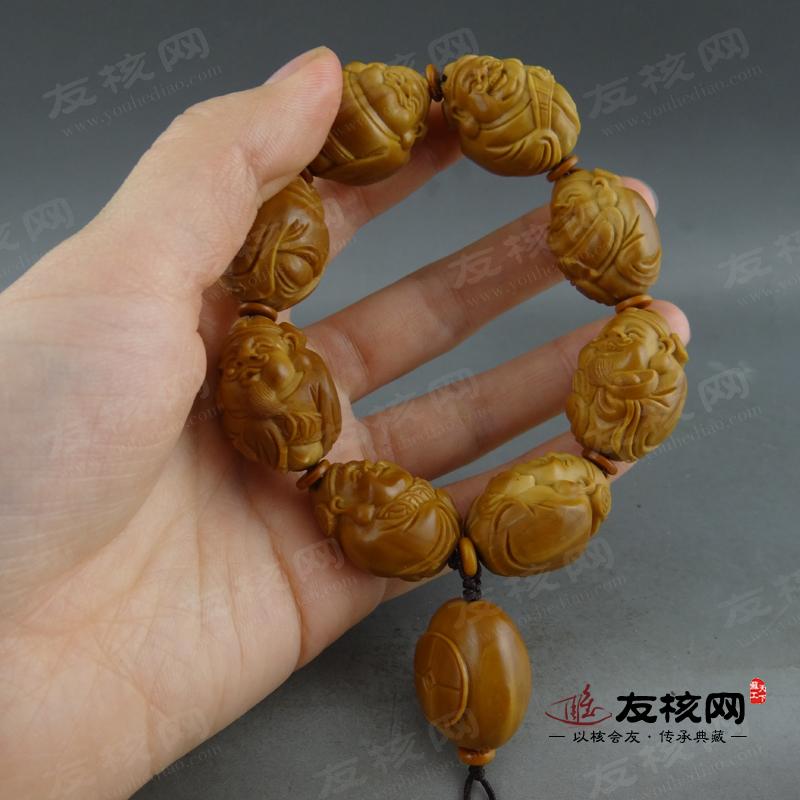 苏工核雕 郁松 财神 手串 细节