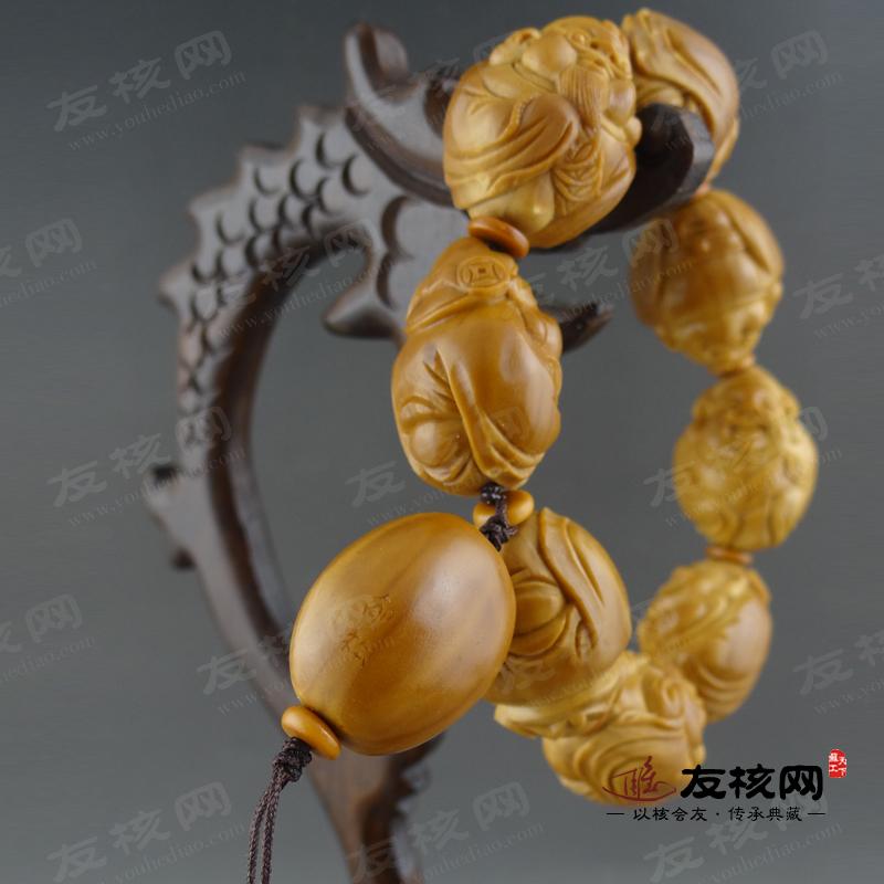 苏工核雕 郁松 财神 手串 落款
