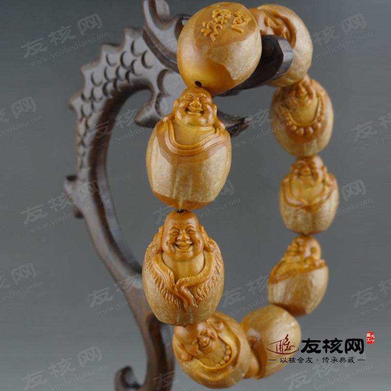 苏工橄榄核雕 海风 弥勒百态 手串 局部