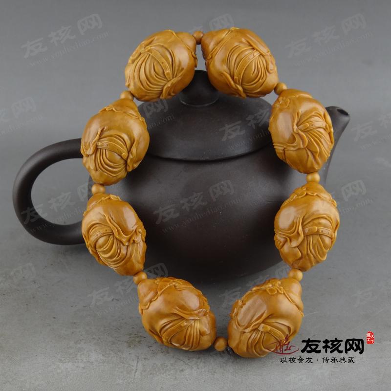 苏工核雕 郁松 财神 手串 背面