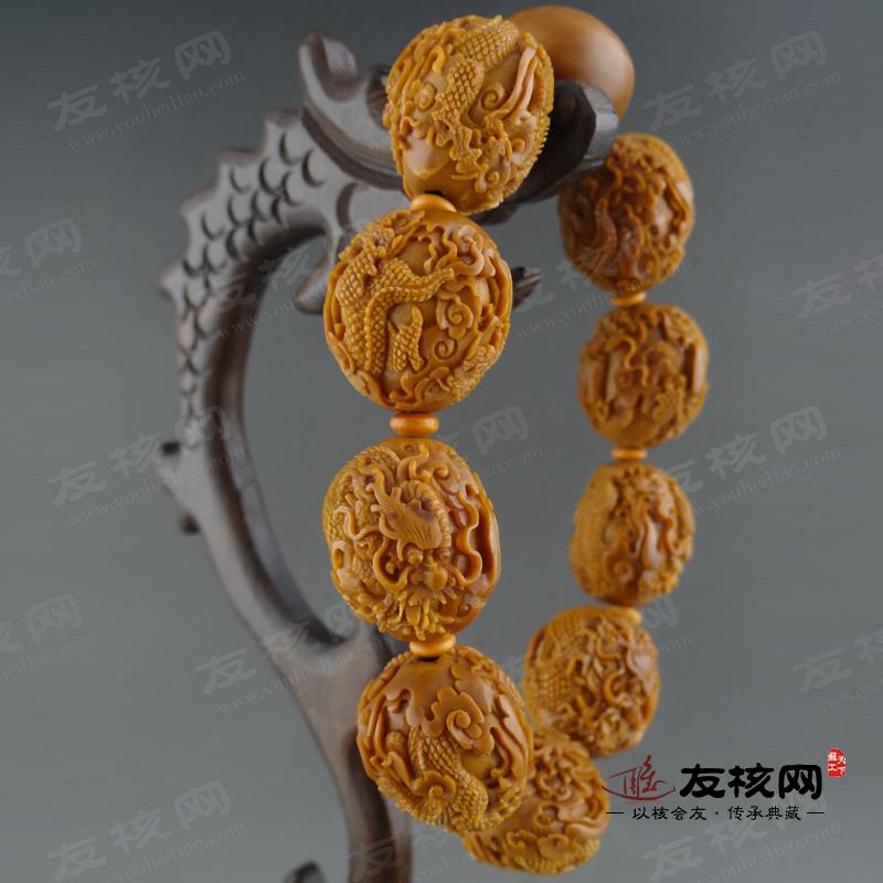 苏工橄榄核雕 江学峰九龙 （铁核）手串 细节